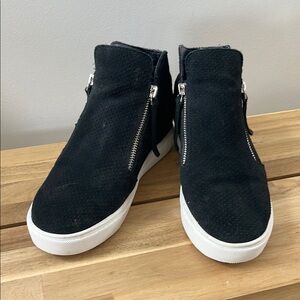 Steve Madden Black Suede and White High-Top Sneakers with Zipper